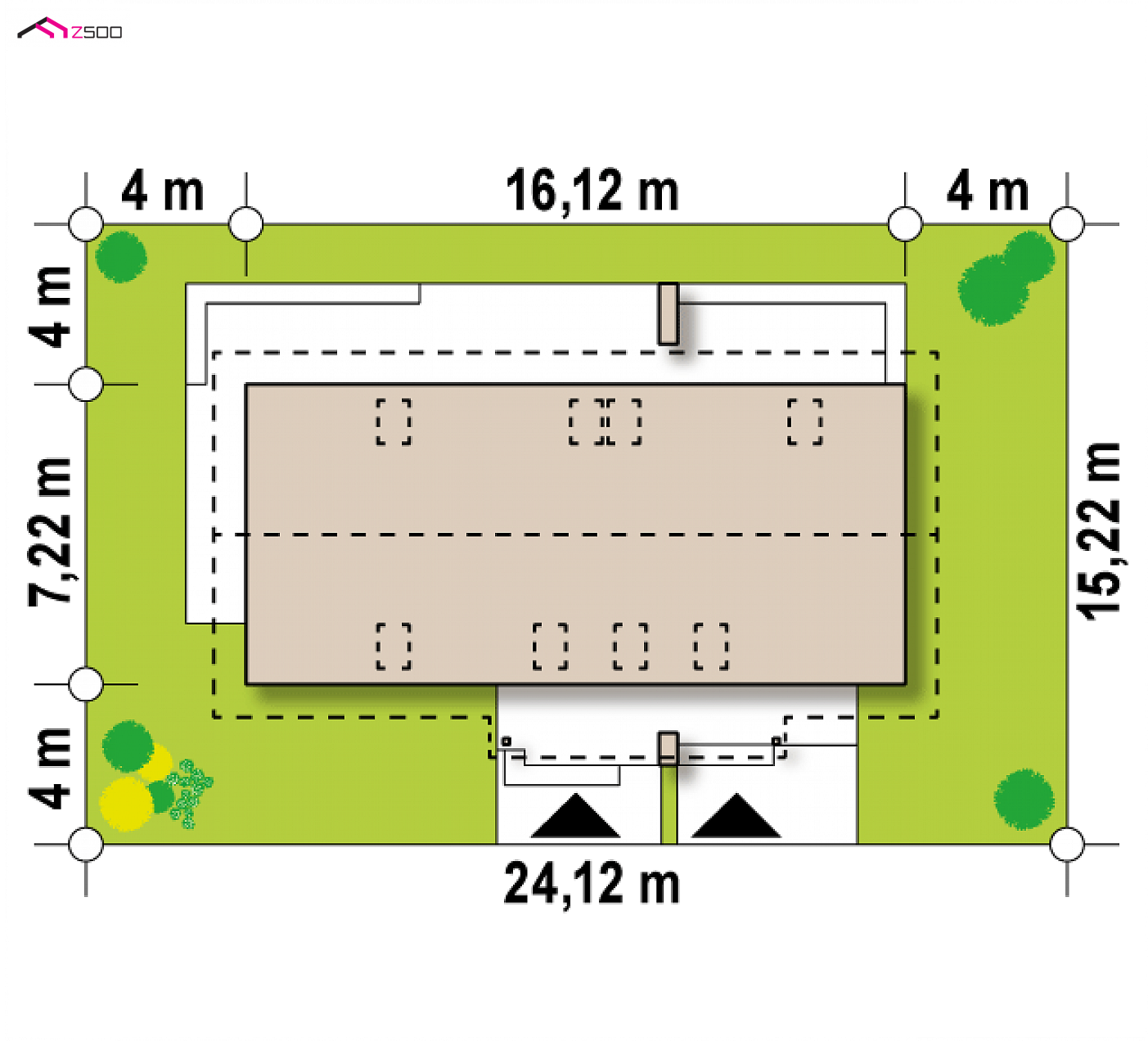 Mājas projekts - Zgrabny dom dwurodzinny z wydzielonymi osobnymi wejściami do każdego z lokali.
