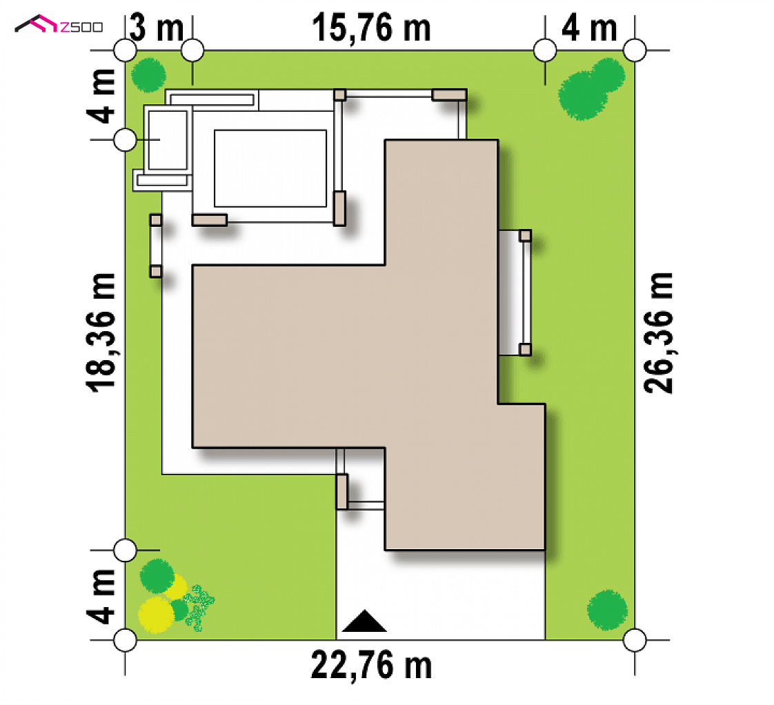 Mājas projekts Zx137 - - Pomniejszony wariant z garażem dwustanowiskowym.