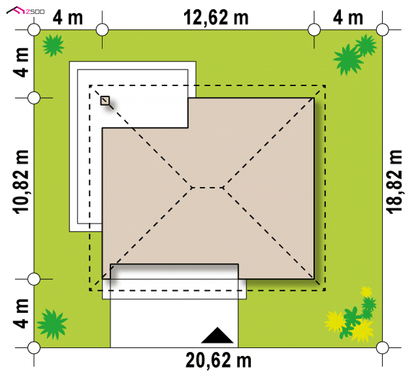 Mājas projekts - Parterowy, tradycyjny dom w konstrukcji drewnianej z dachem kopertowym do 100m2.