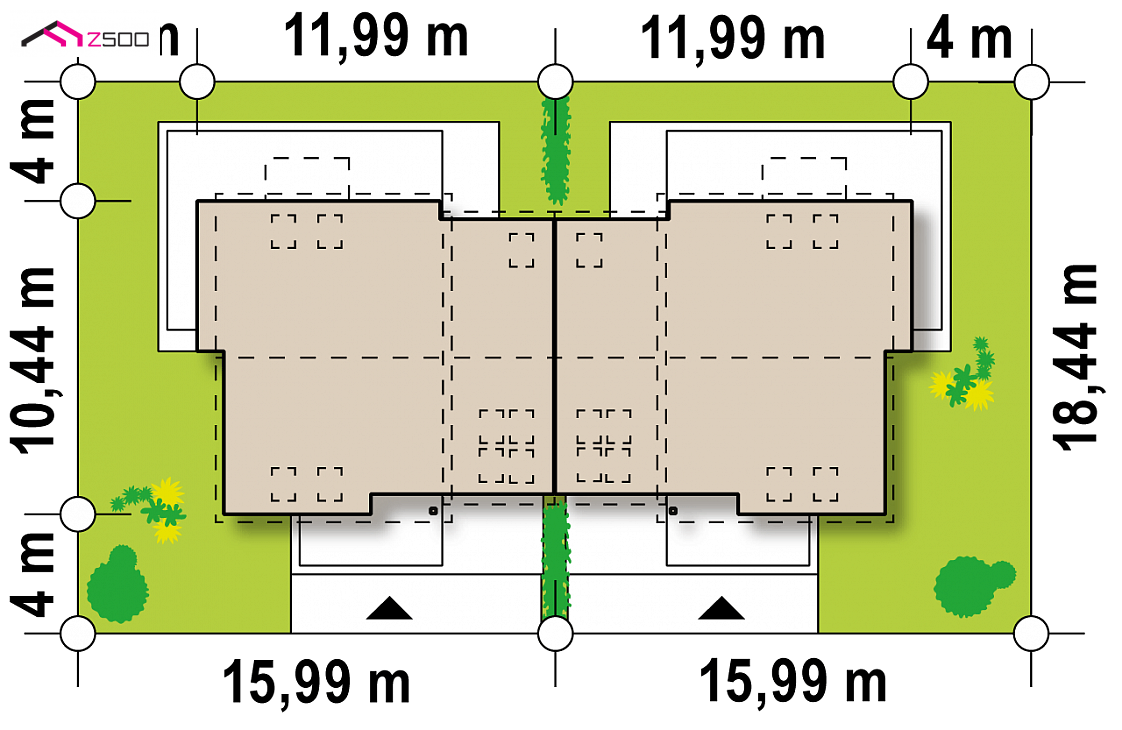 Mājas projekts Zb3 - Projekt do zabudowy bliźniaczej/osiedlowej z wysoką ścianką kolankową i garażem.