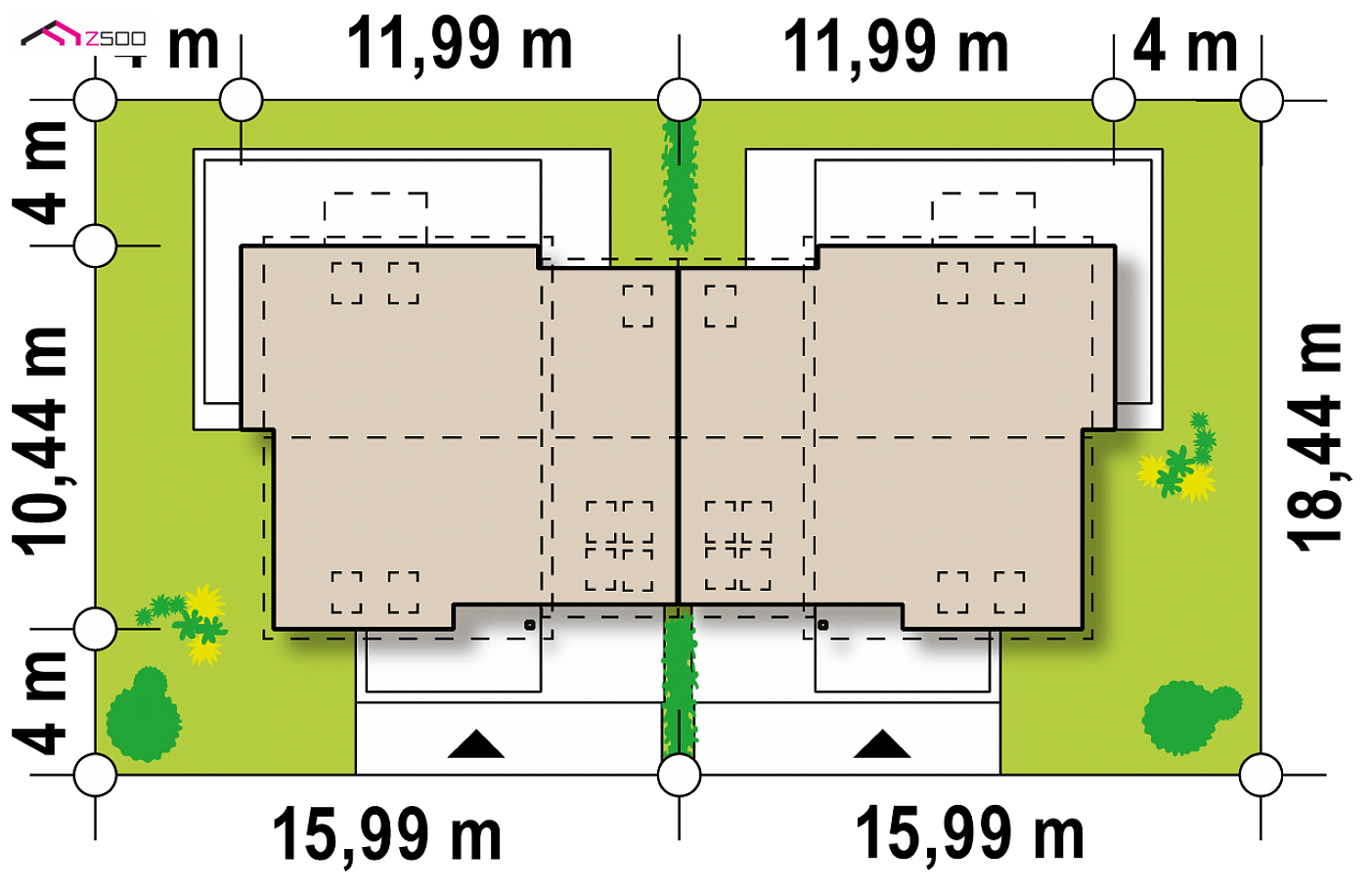 Mājas projekts - Projekt do zabudowy bliźniaczej/osiedlowej z wysoką ścianką kolankową i garażem.