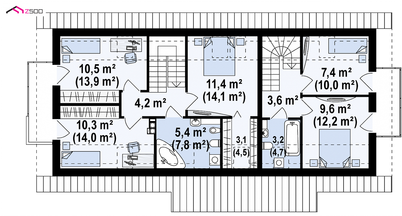 Mājas projekts - Zgrabny dom dwurodzinny z wydzielonymi osobnymi wejściami do każdego z lokali.