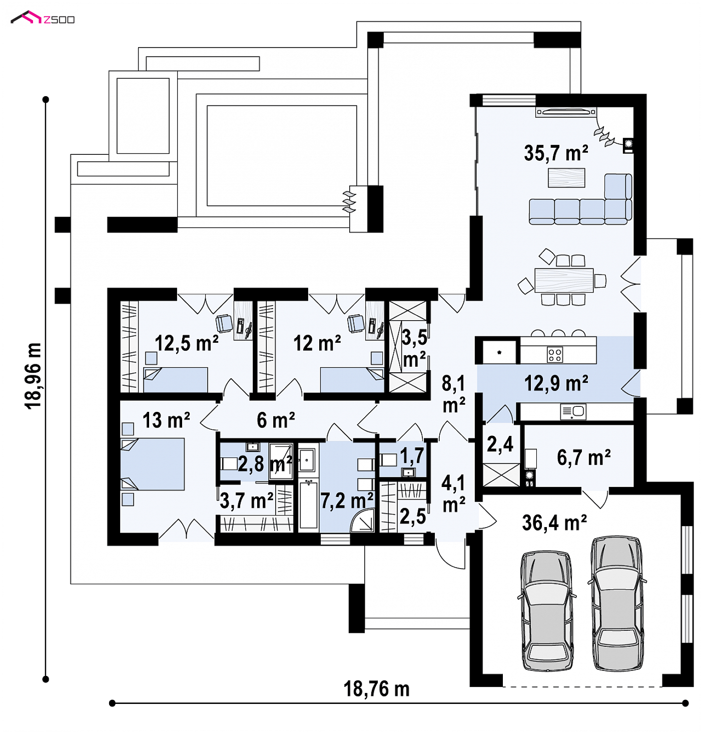 Mājas projekts - Vienstāvu māju projekts - Zx137