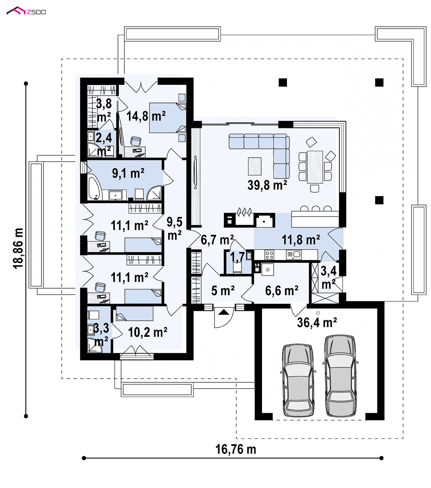 Mājas projekts - Modernas vienstāvu mājas projekts - 378