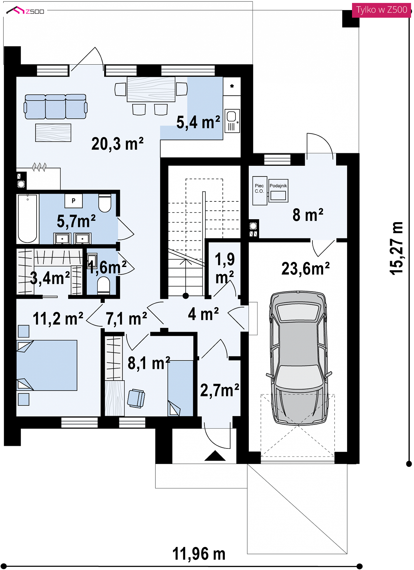Mājas projekts - Divstāvu mājas projekts ar garāžu - Z424