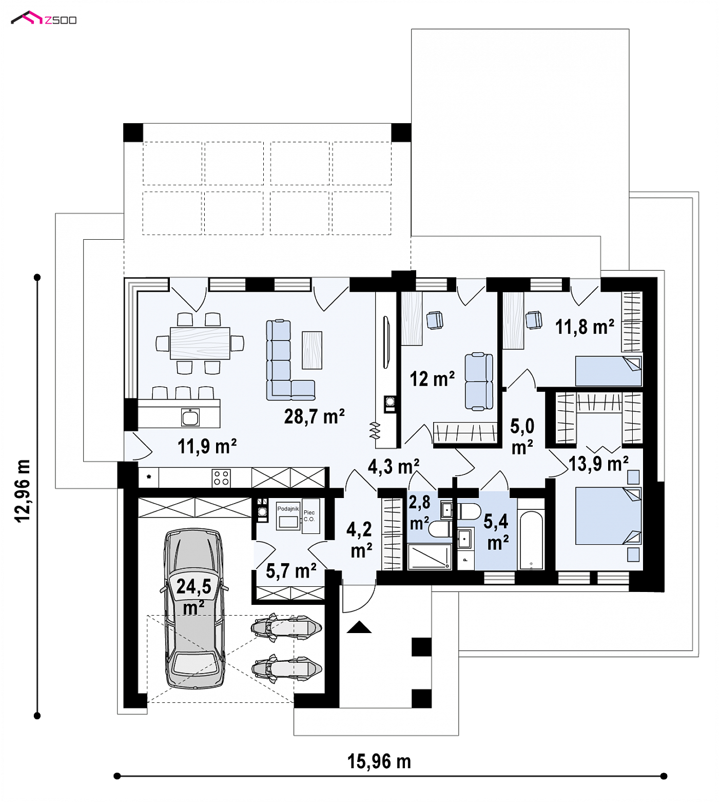 Mājas projekts - Vienstāvu mājas projekts ar garāžu - Z384