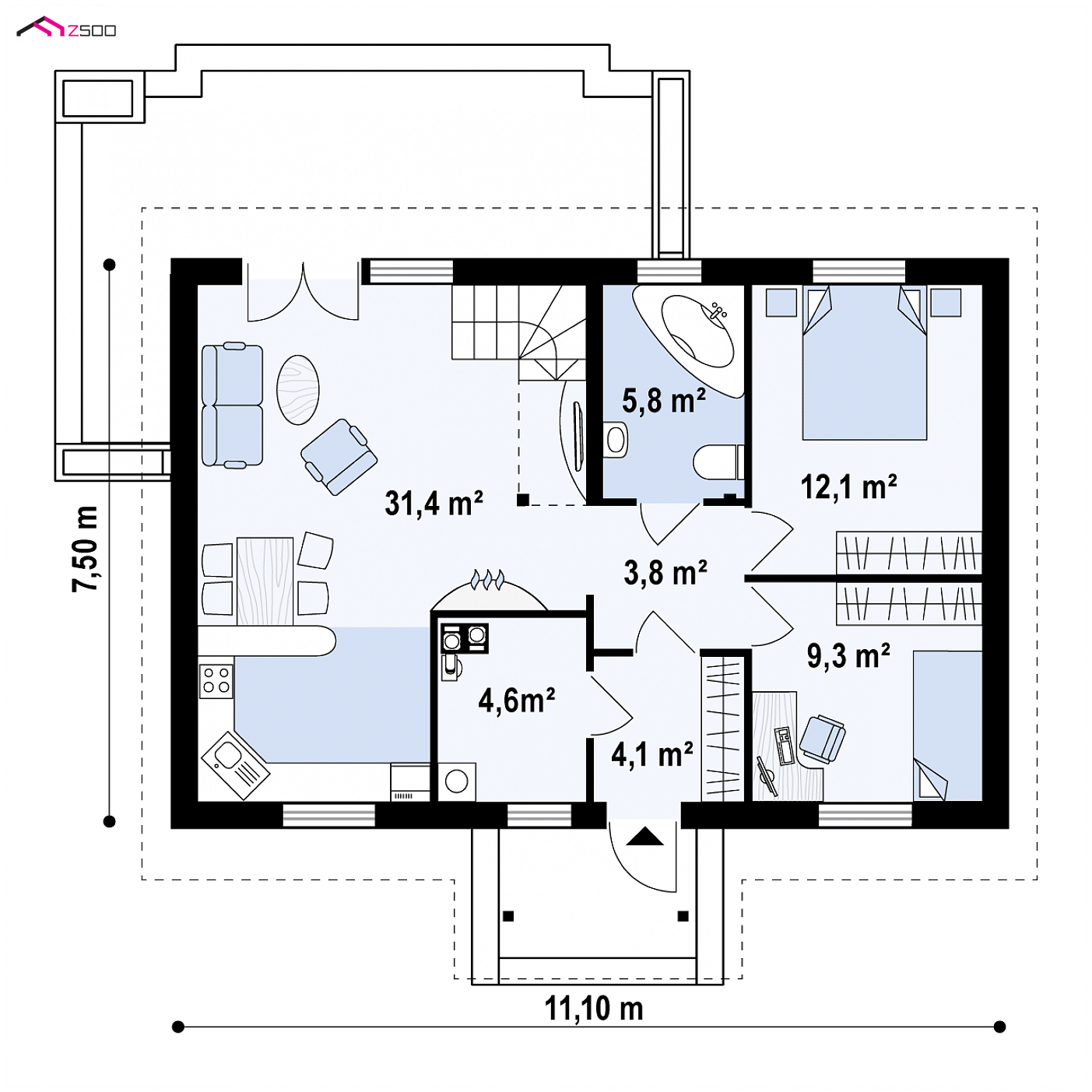 Mājas projekts - Vienstāva dzīvojamās mājas projekts - Z12 D
