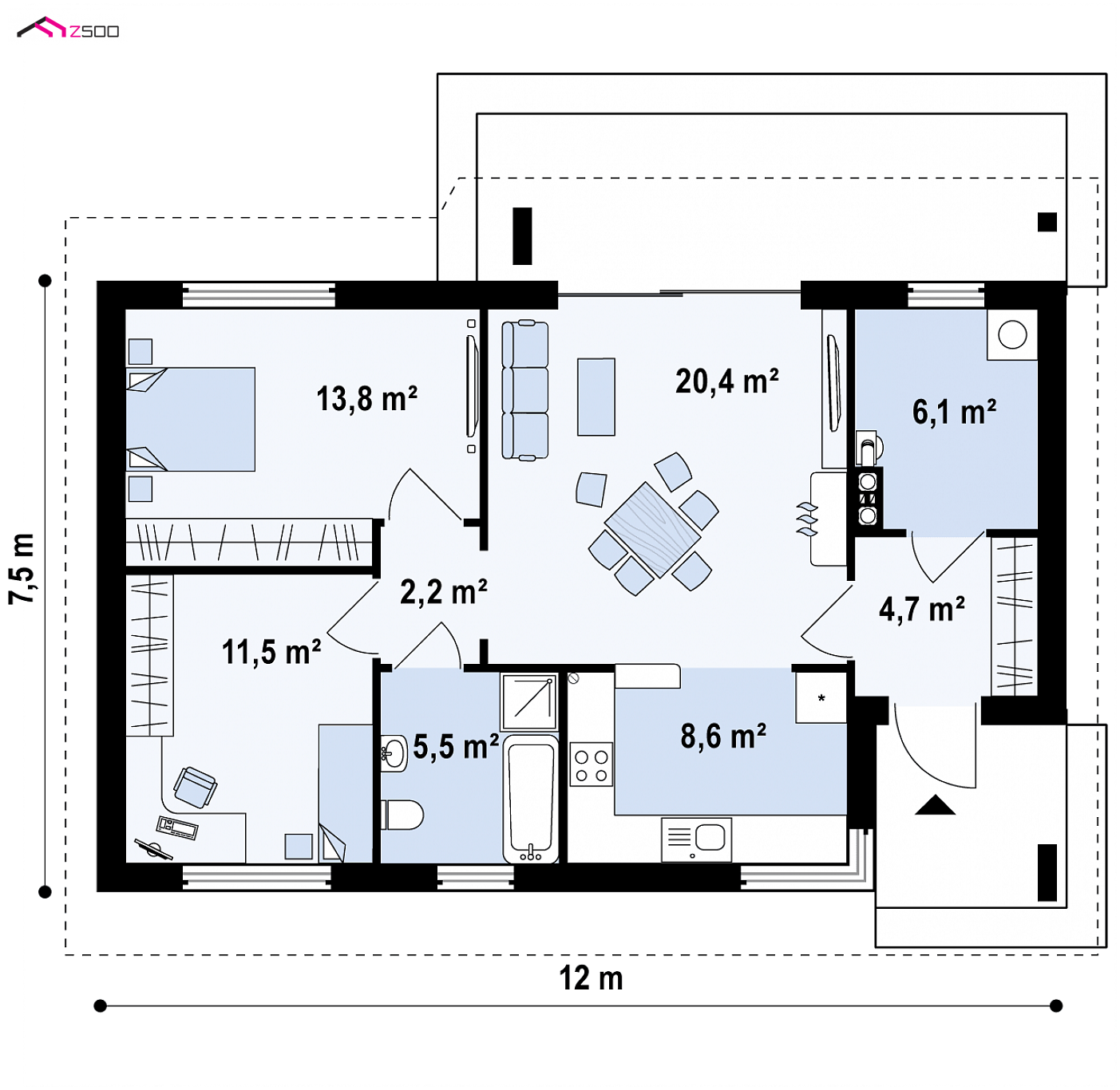 Mājas projekts - Vienstāva mājas projekts - Z87 D