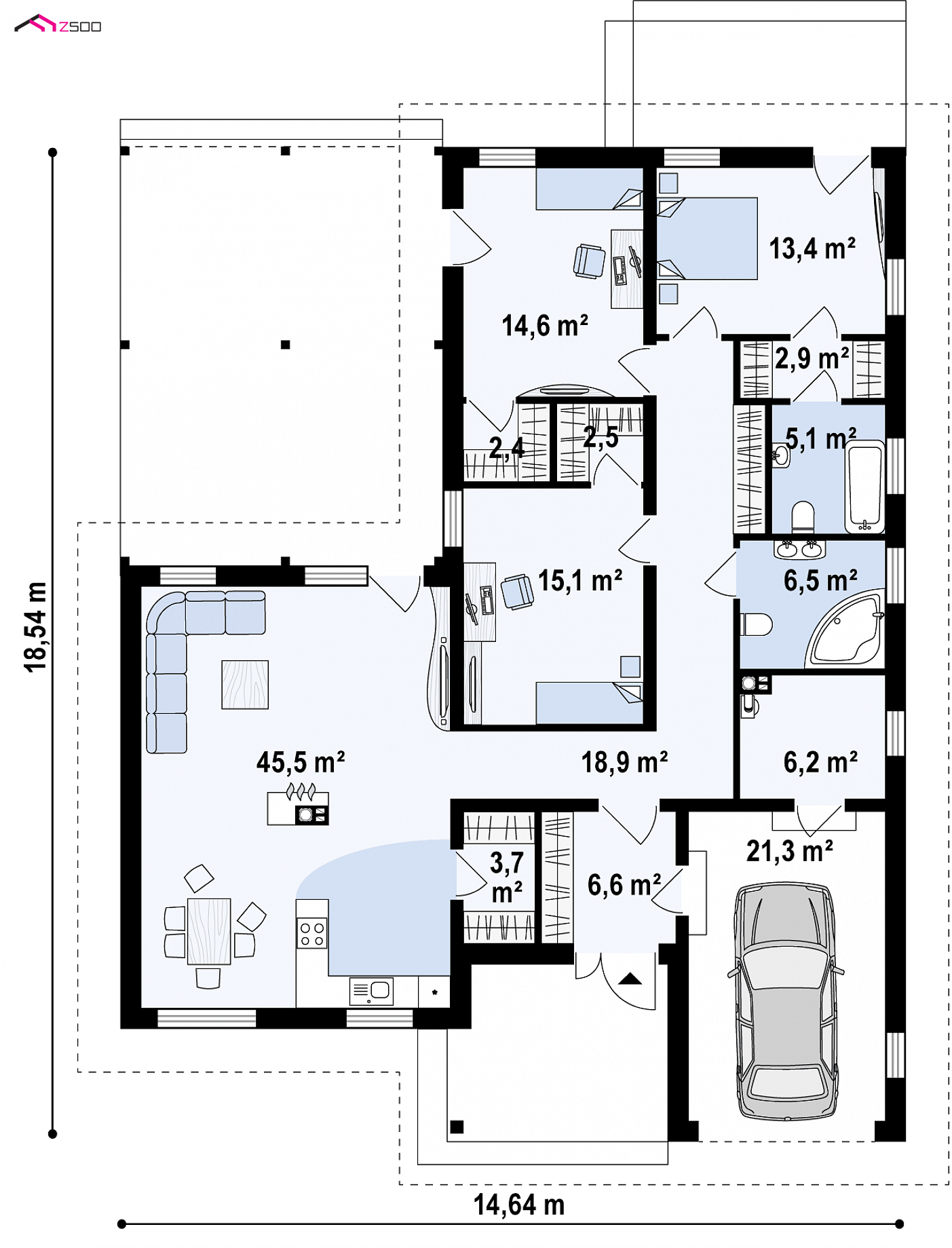 Mājas projekts - Vienstāvu mājas projekts ar garāžu - Z280