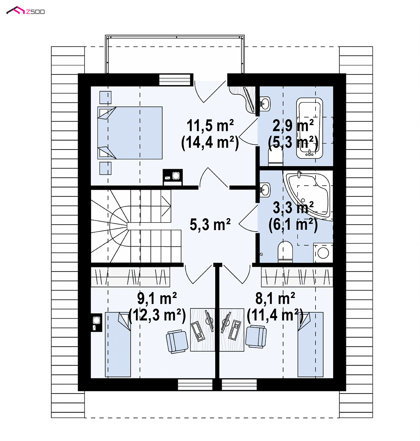 Mājas projekts - Mājas projekts ar mansardu - Z302
