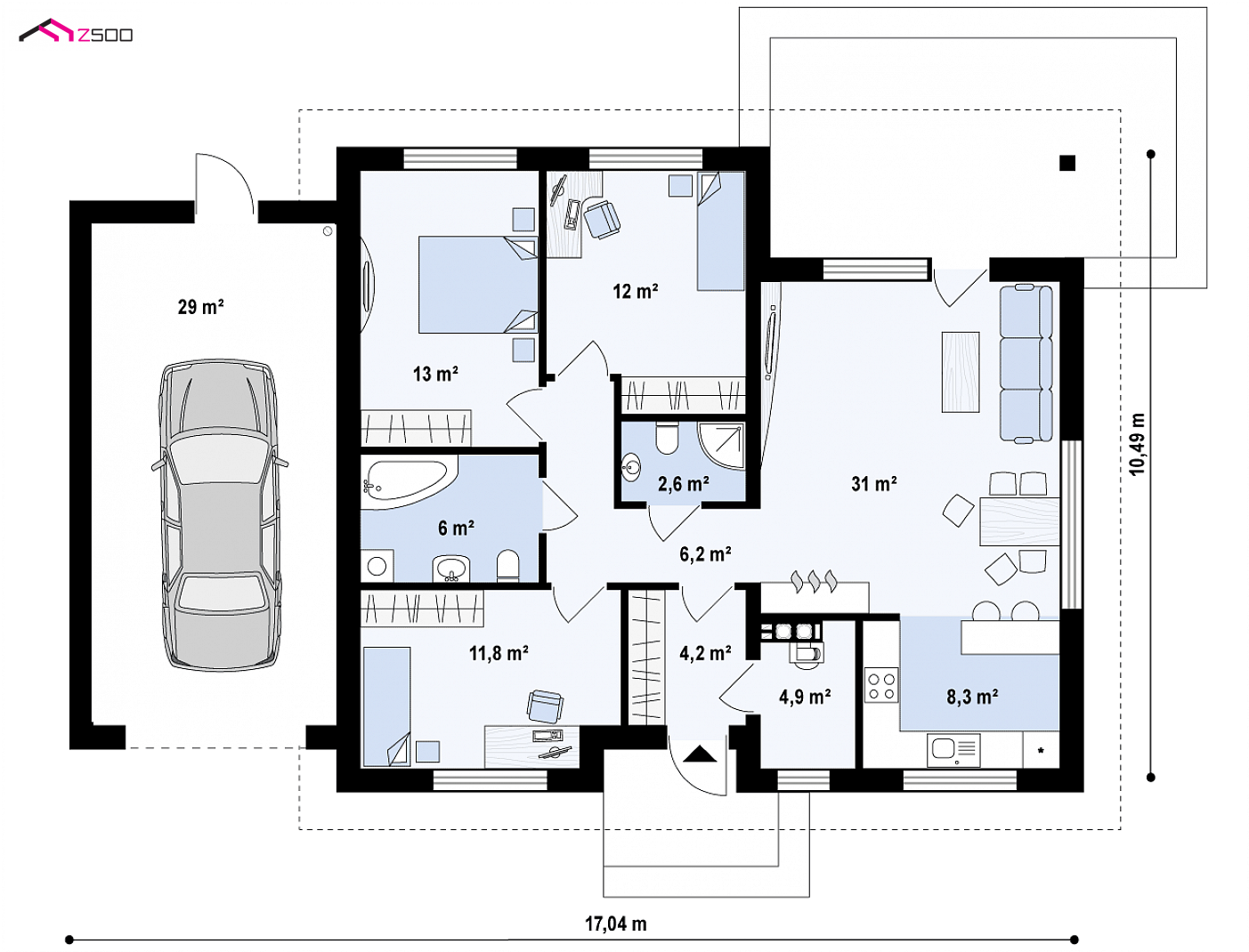 Mājas projekts - Vienstāva māja ar garāžu - Z273 a L GL