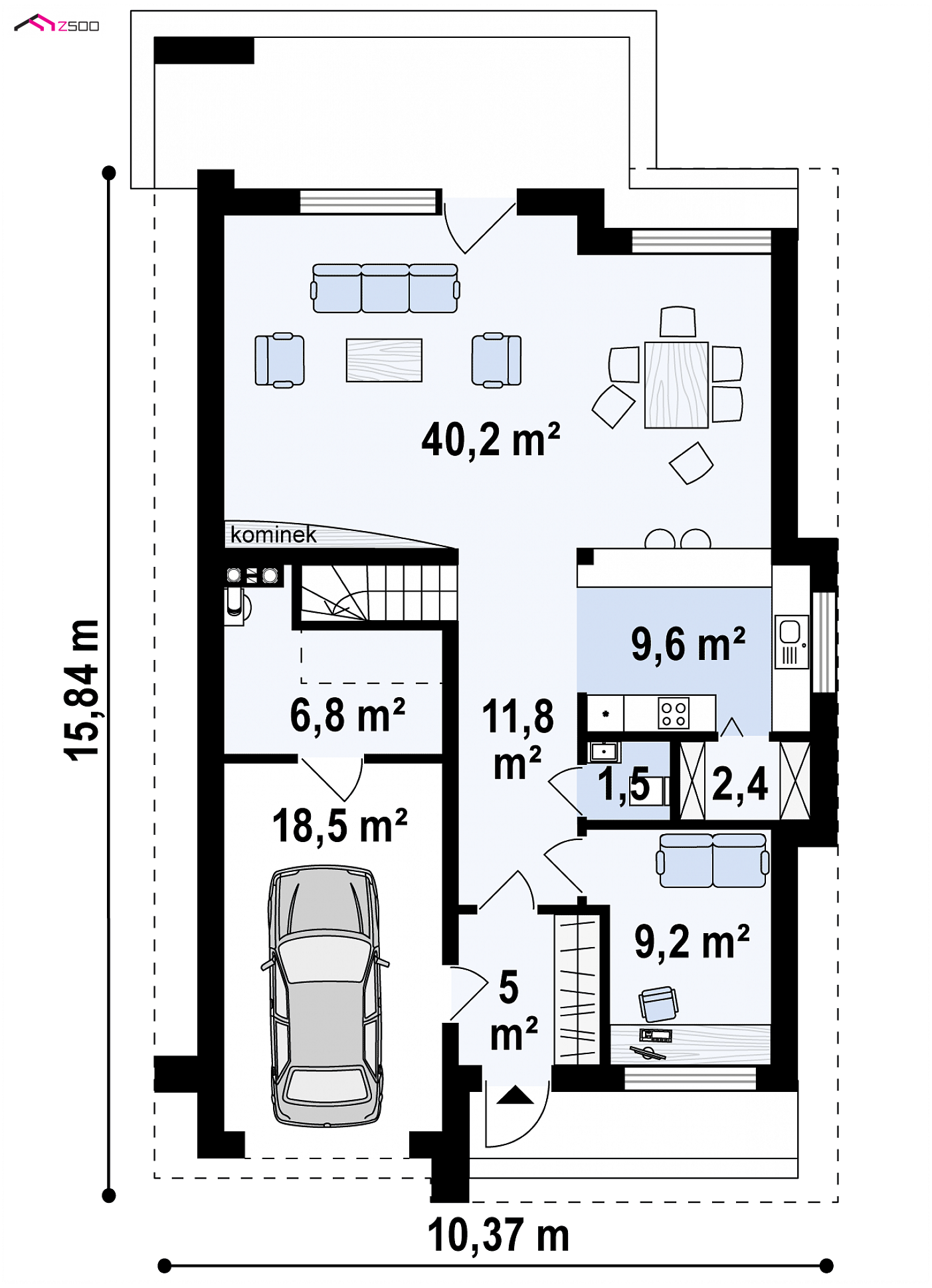 Mājas projekts - Nelielas mājas projekts ar mansardu un garāžu - Z324