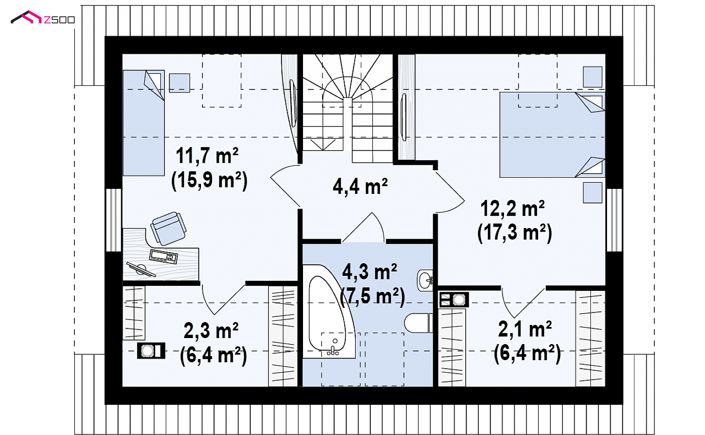 Mājas projekts - Nelielas mājas projekts ar mansardu - Z34 D