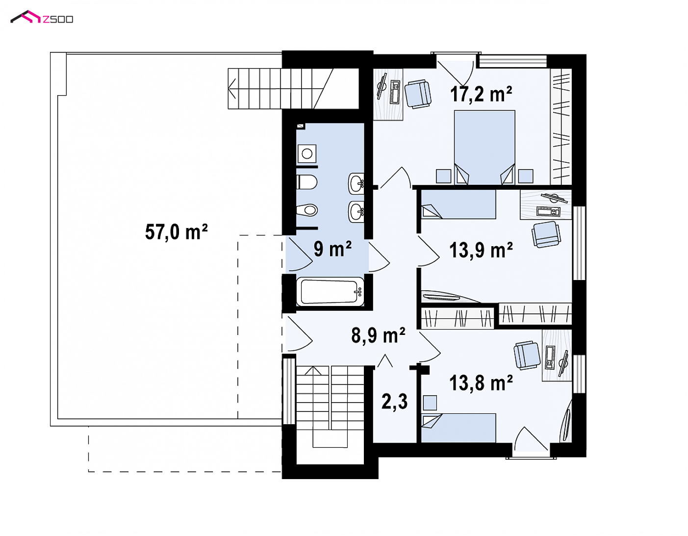 Mājas projekts - Divstāvu mājas projekts ar divvietīgu garāžu - Zx54 NF40