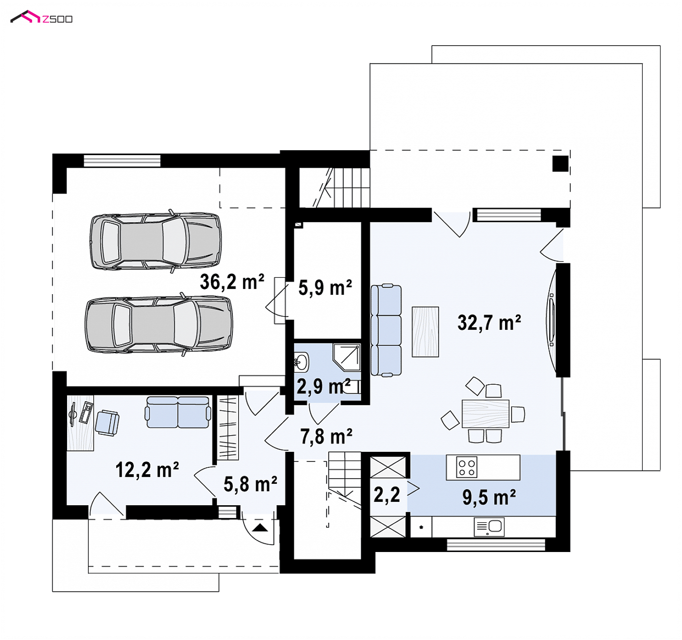 Mājas projekts - Divstāvu mājas projekts ar divvietīgu garāžu - Zx54 NF40